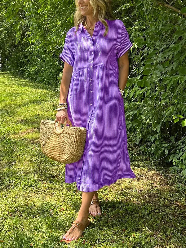 Emma – Women Striped Button-Up Midi Dress - Image 13
