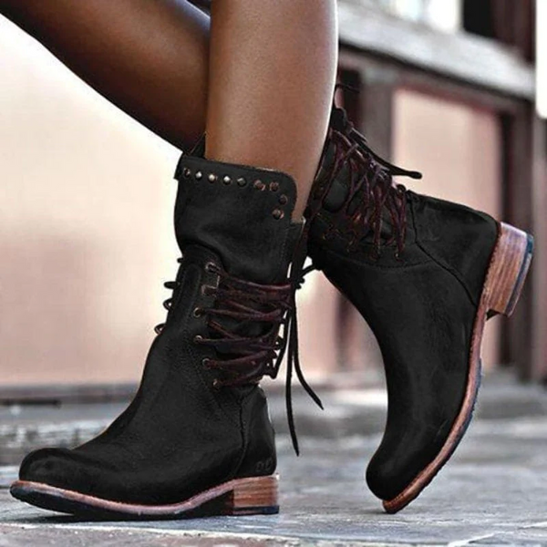 Women's Lace-Up Ankle Boots with Studs - J&B; - 2 - Elvaroza.com