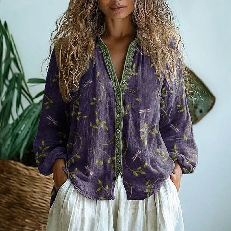 Kerstin – Elegant with Leaf Print Blouse - Image 1