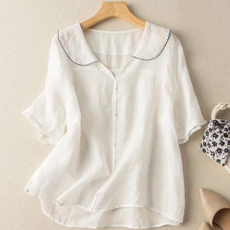 Katrin – Women Vintage with Button Detail Blouse - Image 5