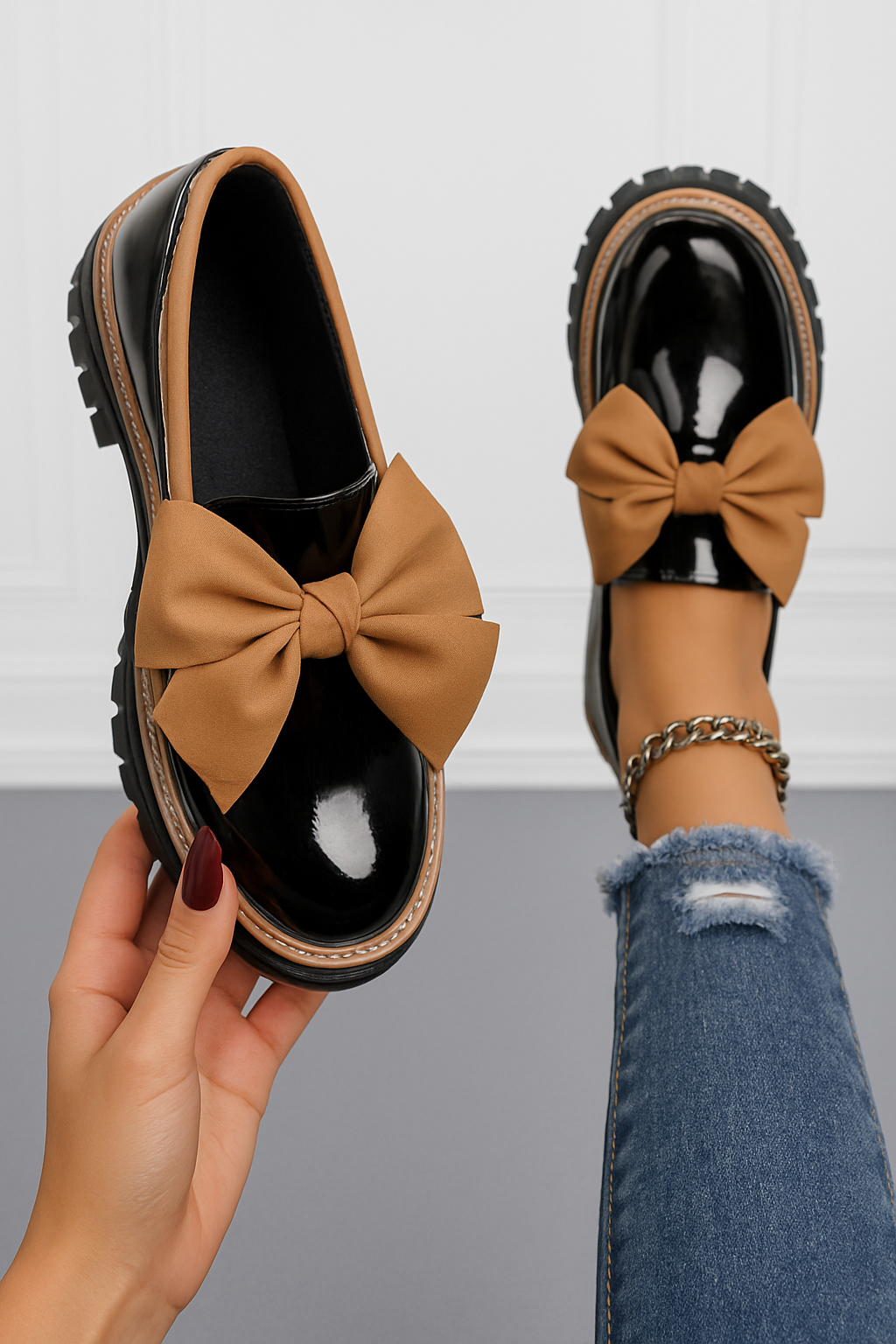 Chic Bow Detail Loafers – Stylish and Comfortable Everyday Shoes - Image 1