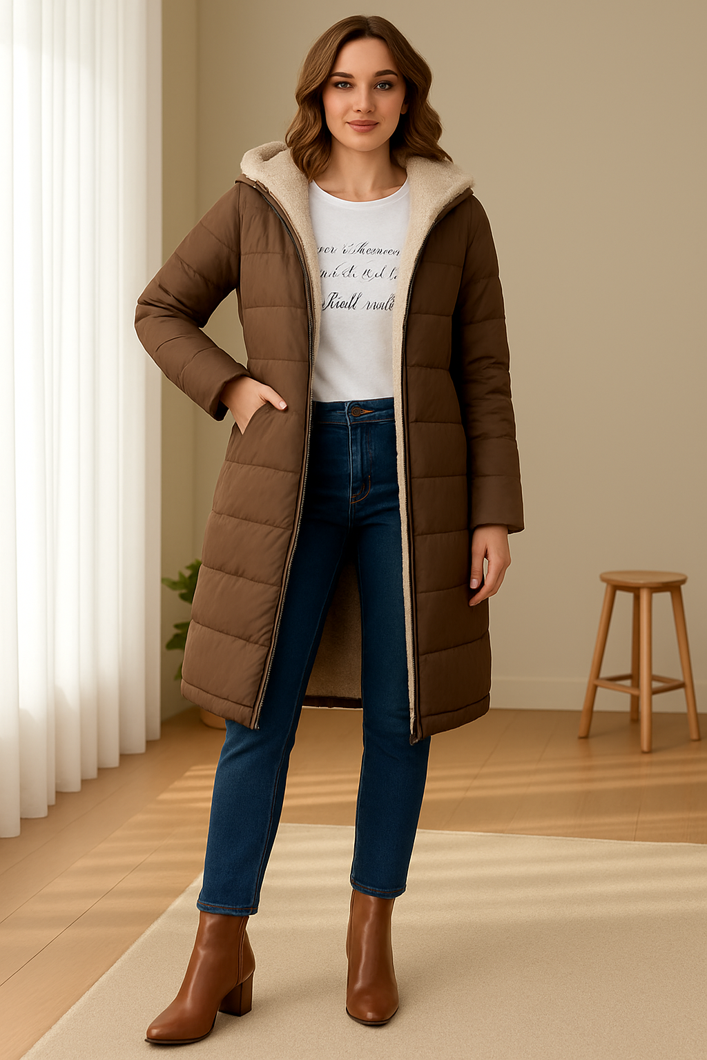 Women's Long Puffer Jacket with Hood and Cozy Lining | E&R - 2 - Elvaroza.com