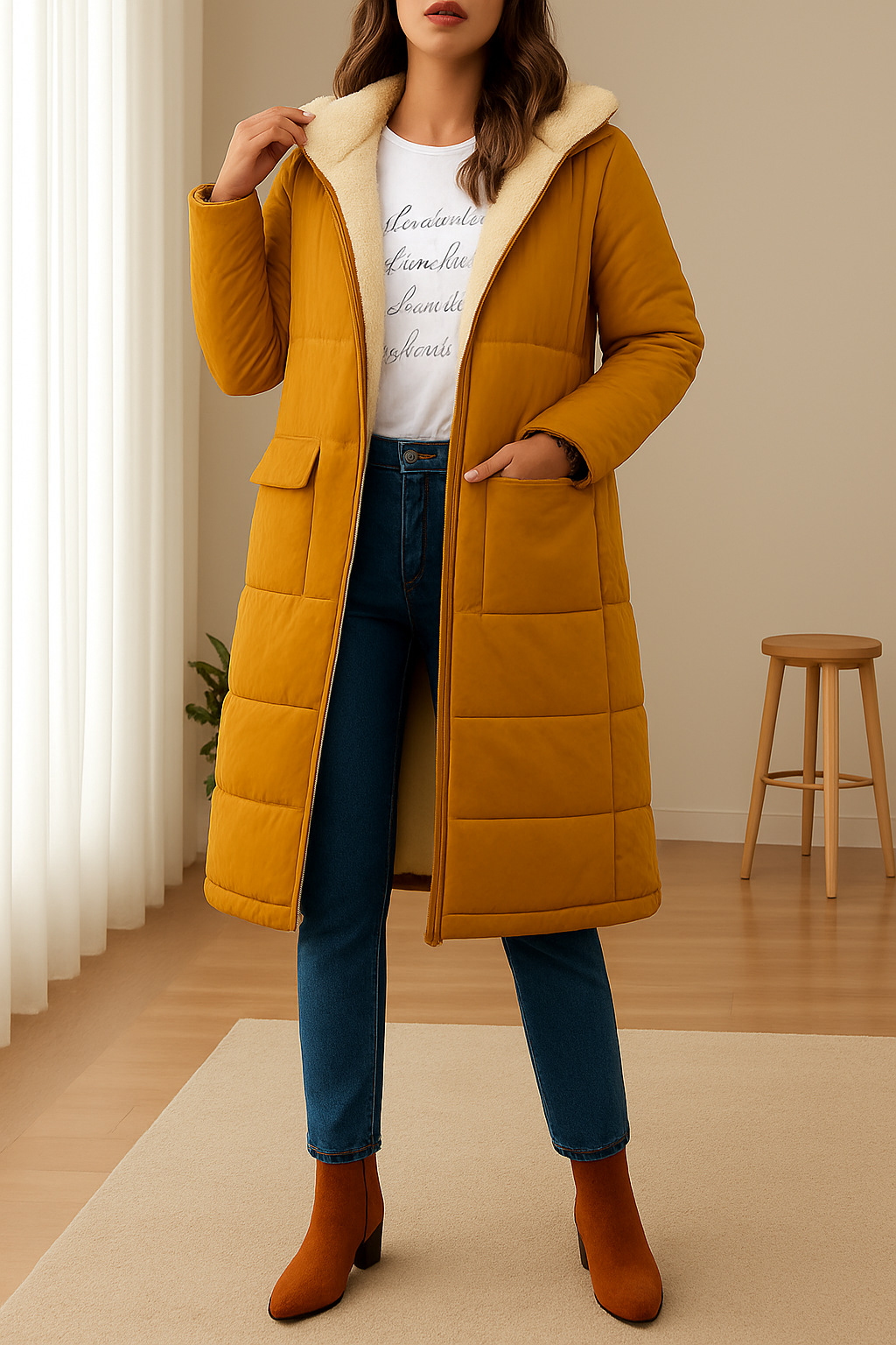 Women's Long Puffer Jacket with Hood and Cozy Lining | E&R - 3 - Elvaroza.com