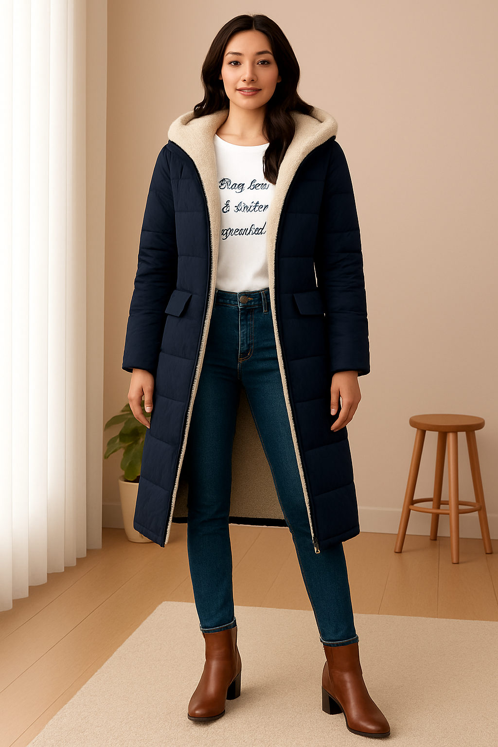 Women's Long Puffer Jacket with Hood and Cozy Lining | E&R - 4 - Elvaroza.com