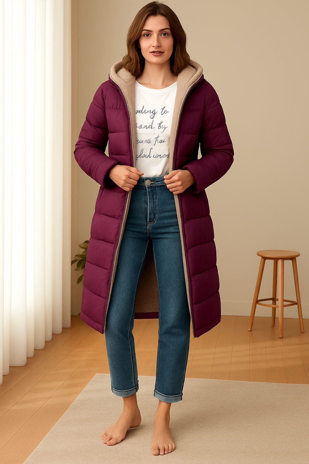 Women's Long Puffer Jacket with Hood and Cozy Lining | E&R - 6 - Elvaroza.com