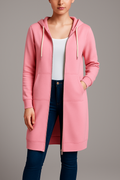 Women's Longline Hooded Jacket with Zipper and Pockets | E&R - 1 - Elvaroza.com
