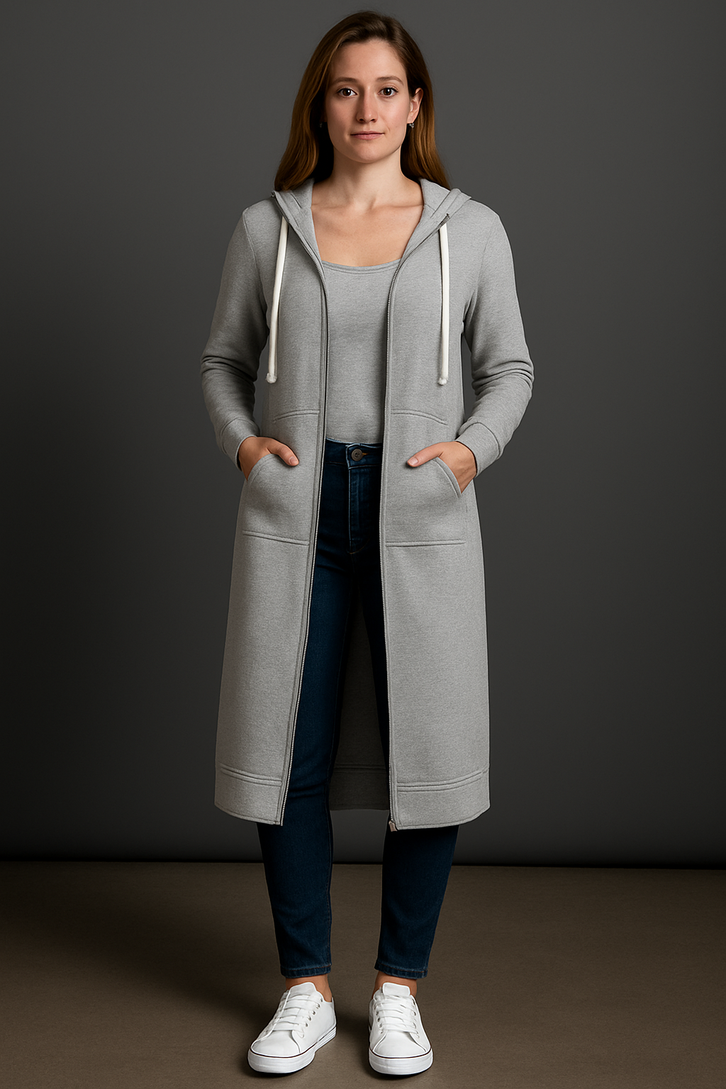Women's Longline Hooded Jacket with Zipper and Pockets | E&R - 4 - Elvaroza.com