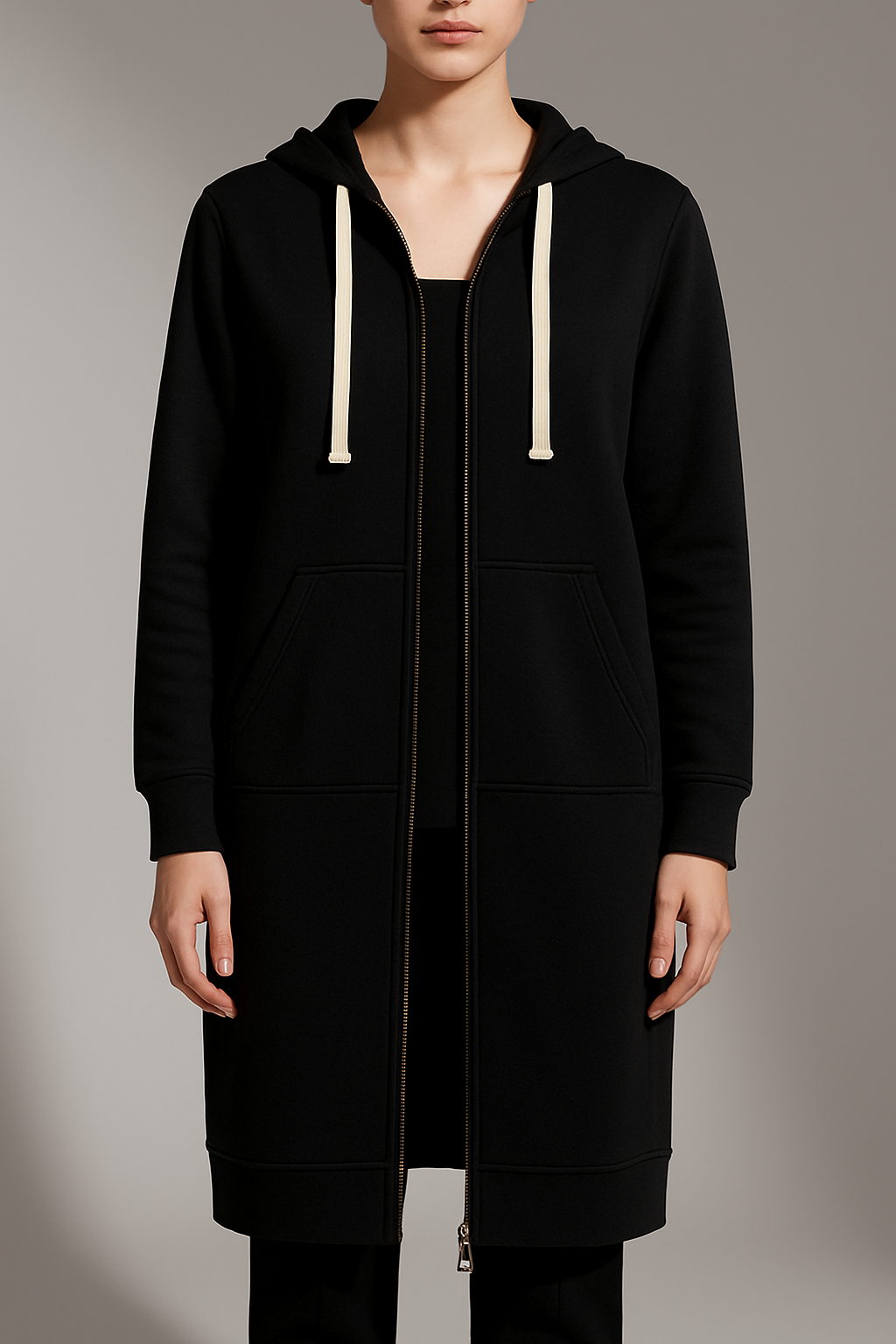 Women's Longline Hooded Jacket with Zipper and Pockets | E&R - 5 - Elvaroza.com