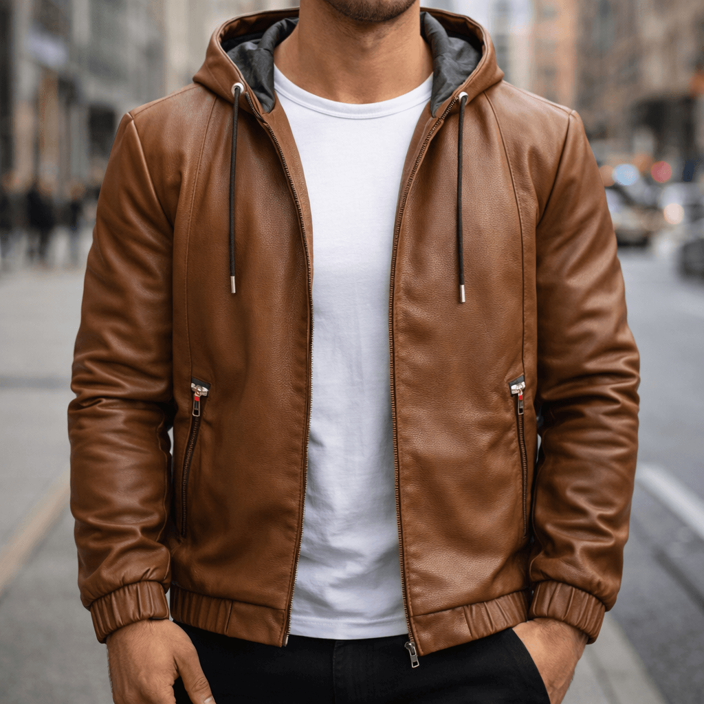 Men's Hooded Bomber Jacket - Casual Look with Zipper - J&B; - 1 - Elvaroza.com