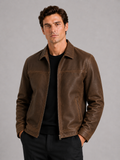 Men's leather jacket with a classic cut and elegant zipper - J&B; - 1 - Elvaroza.com