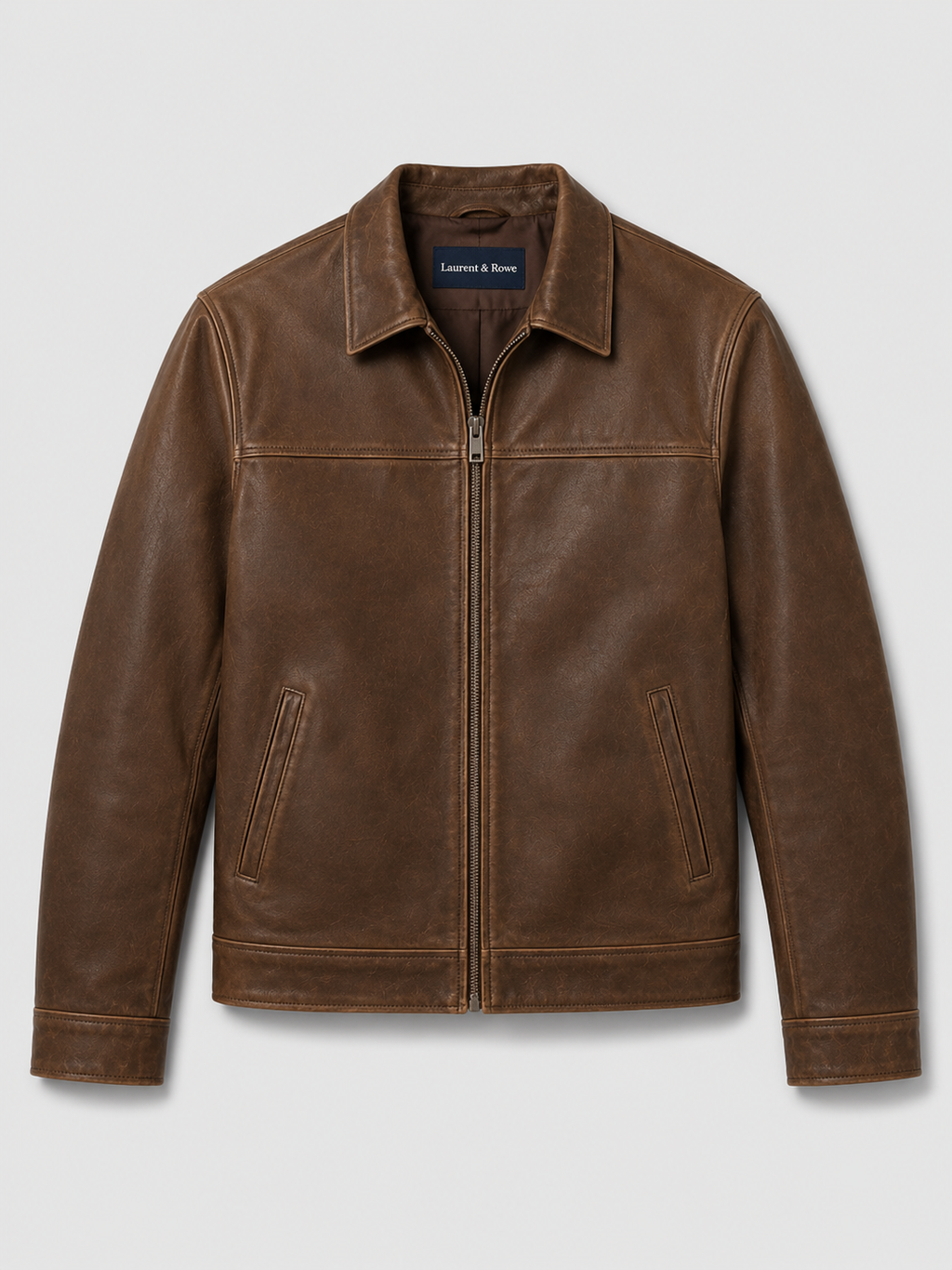 Men's leather jacket with a classic cut and elegant zipper - J&B; - 2 - Elvaroza.com