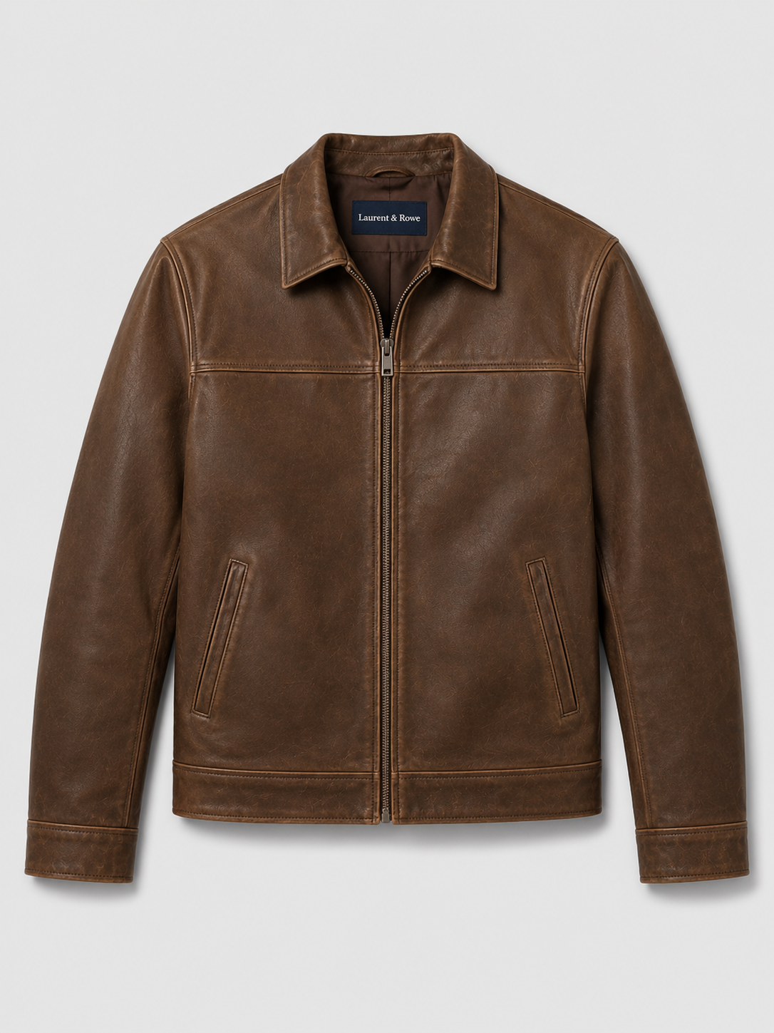 Men's leather jacket with a classic cut and elegant zipper - J&B; - 2 - Elvaroza.com
