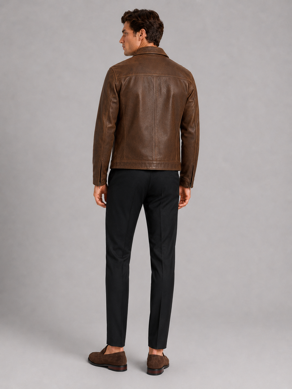 Men's leather jacket with a classic cut and elegant zipper - J&B; - 5 - Elvaroza.com