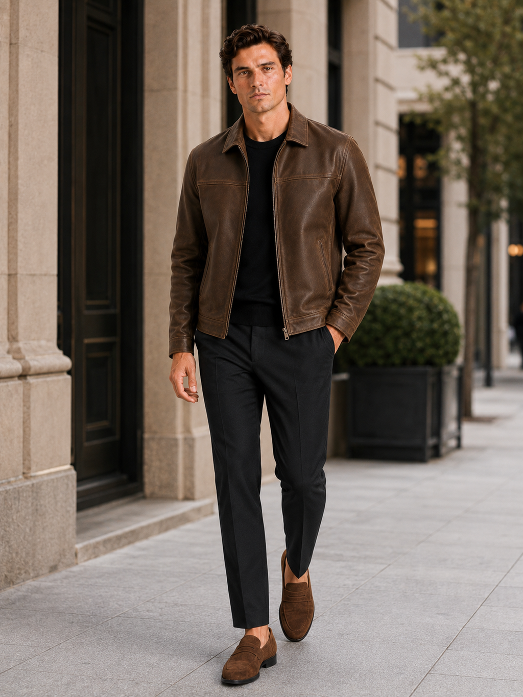 Men's leather jacket with a classic cut and elegant zipper - J&B; - 6 - Elvaroza.com