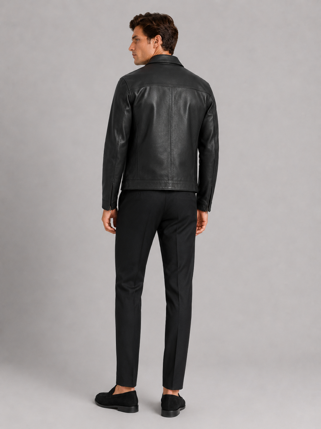 Men's leather jacket with a classic cut and elegant zipper - J&B; - 11 - Elvaroza.com