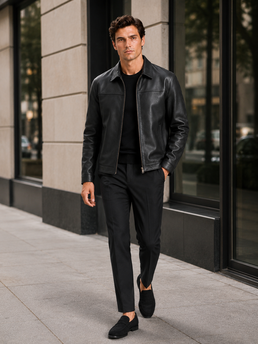 Men's leather jacket with a classic cut and elegant zipper - J&B; - 12 - Elvaroza.com
