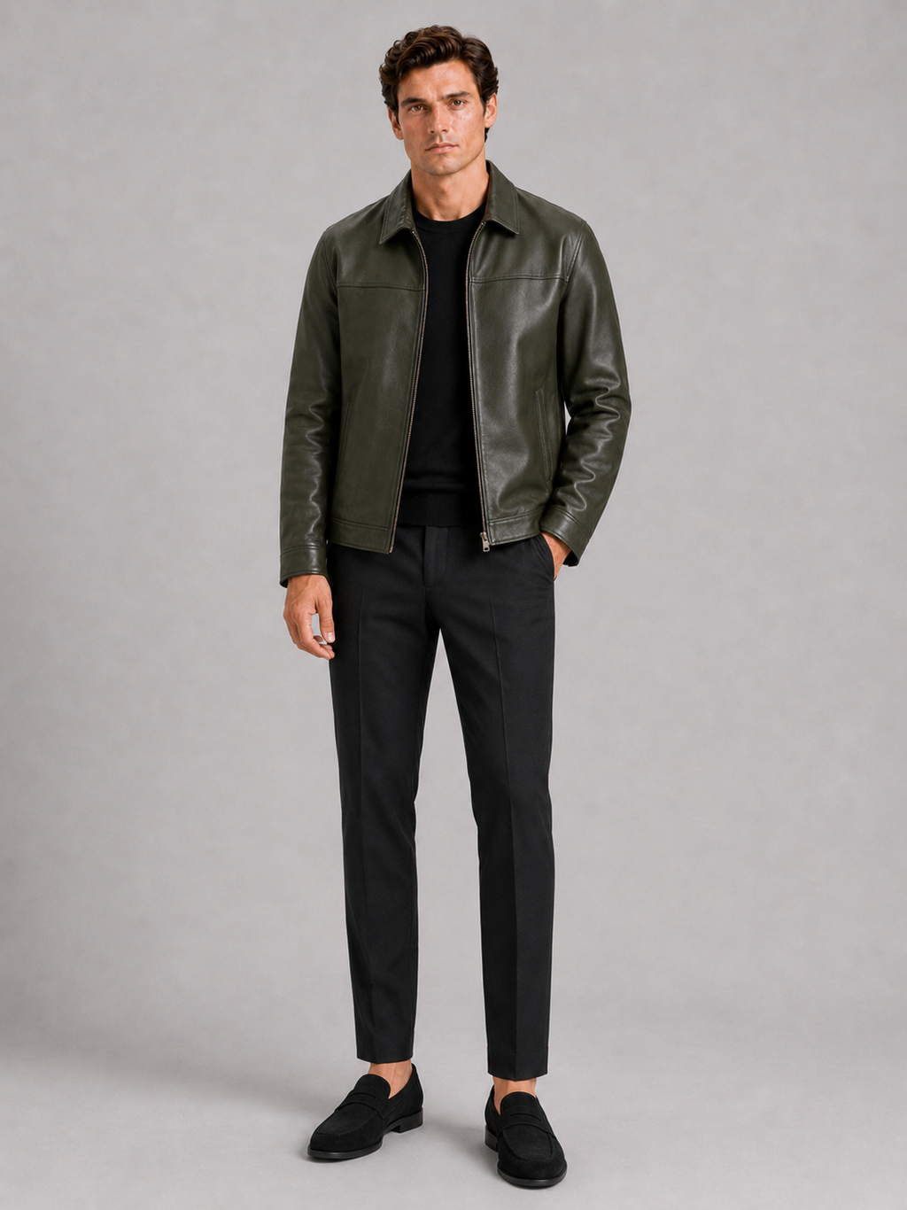 Men's leather jacket with a classic cut and elegant zipper - J&B; - 15 - Elvaroza.com