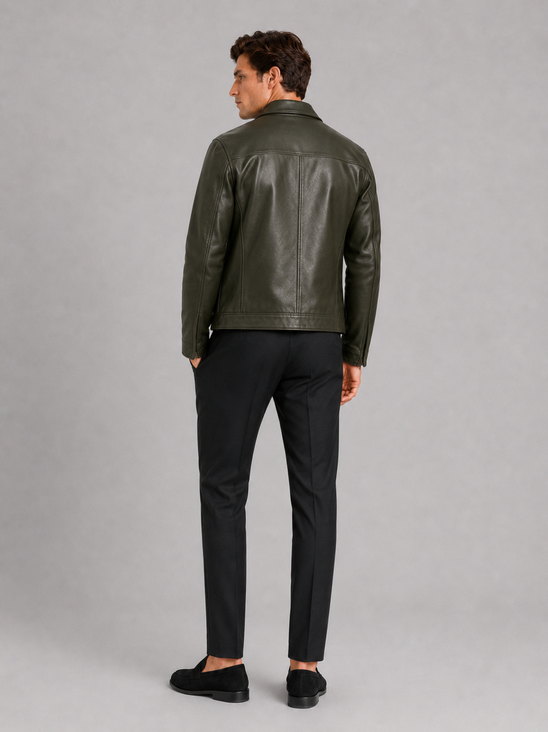 Men's leather jacket with a classic cut and elegant zipper - J&B; - 16 - Elvaroza.com