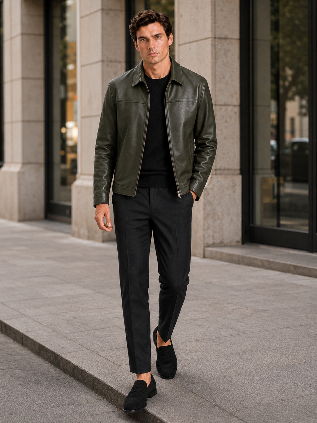 Men's leather jacket with a classic cut and elegant zipper - J&B; - 17 - Elvaroza.com