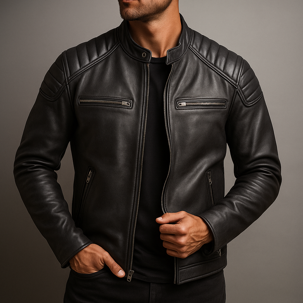 Men's Leather Jacket – Structured Fit with Quilted Shoulders - J&B; - 5 - Elvaroza.com