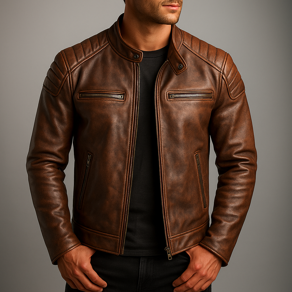 Men's Leather Jacket – Structured Fit with Quilted Shoulders - J&B; - 6 - Elvaroza.com
