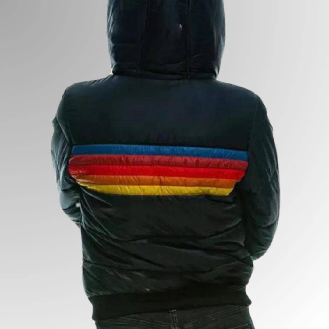 Women's Quilted Jacket with Colorful Stripe Pattern and Zipper - J&B; - 5 - Elvaroza.com