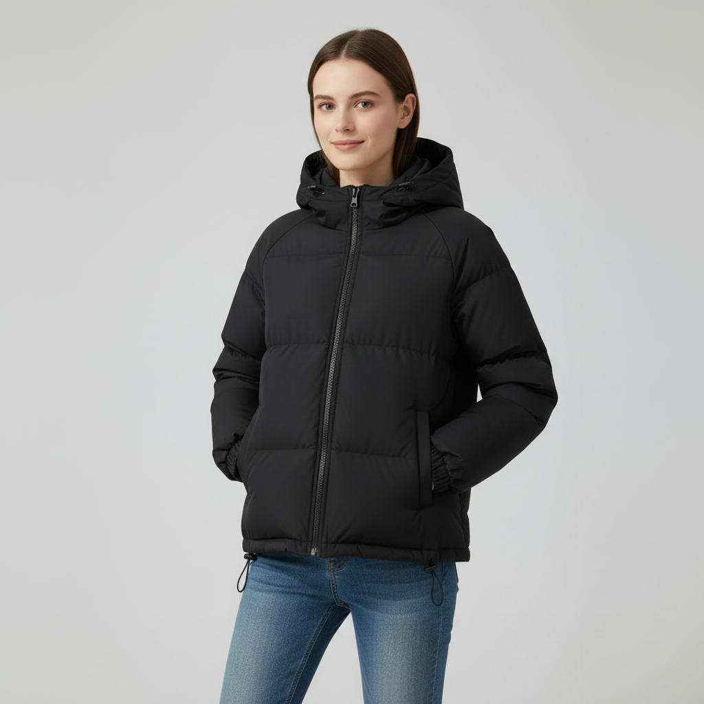 Women's Quilted Jacket with Hood and Zipper - J&B; - 11 - Elvaroza.com