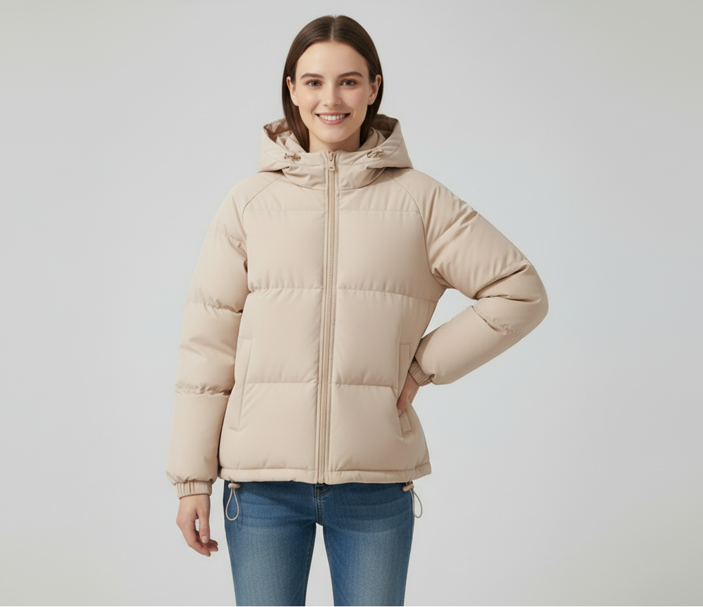 Women's Quilted Jacket with Hood and Zipper - J&B; - 16 - Elvaroza.com