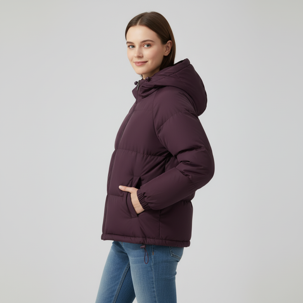 Women's Quilted Jacket with Hood and Zipper - J&B; - 19 - Elvaroza.com