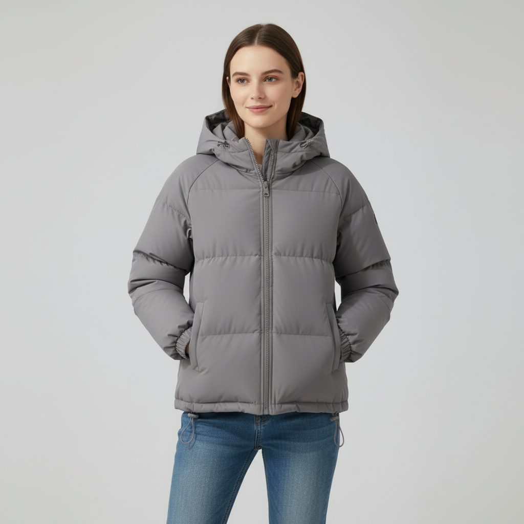 Women's Quilted Jacket with Hood and Zipper - J&B; - 20 - Elvaroza.com