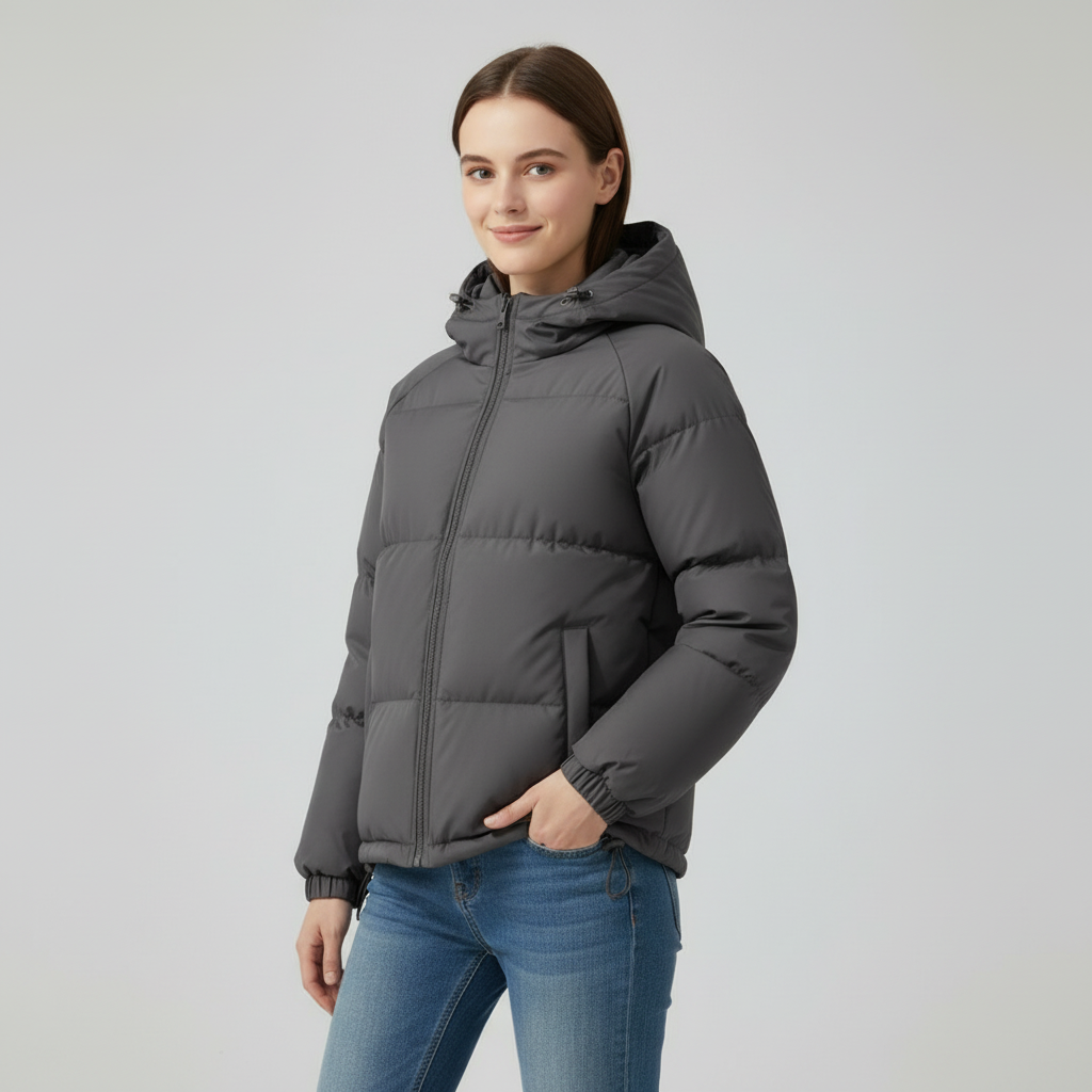 Women's Quilted Jacket with Hood and Zipper - J&B; - 25 - Elvaroza.com