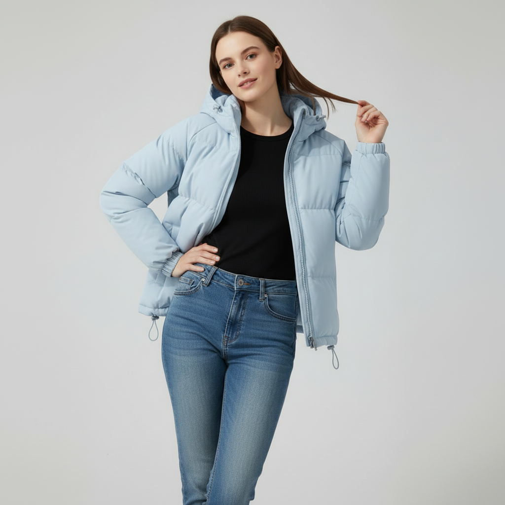 Women's Quilted Jacket with Hood and Zipper - J&B; - 27 - Elvaroza.com