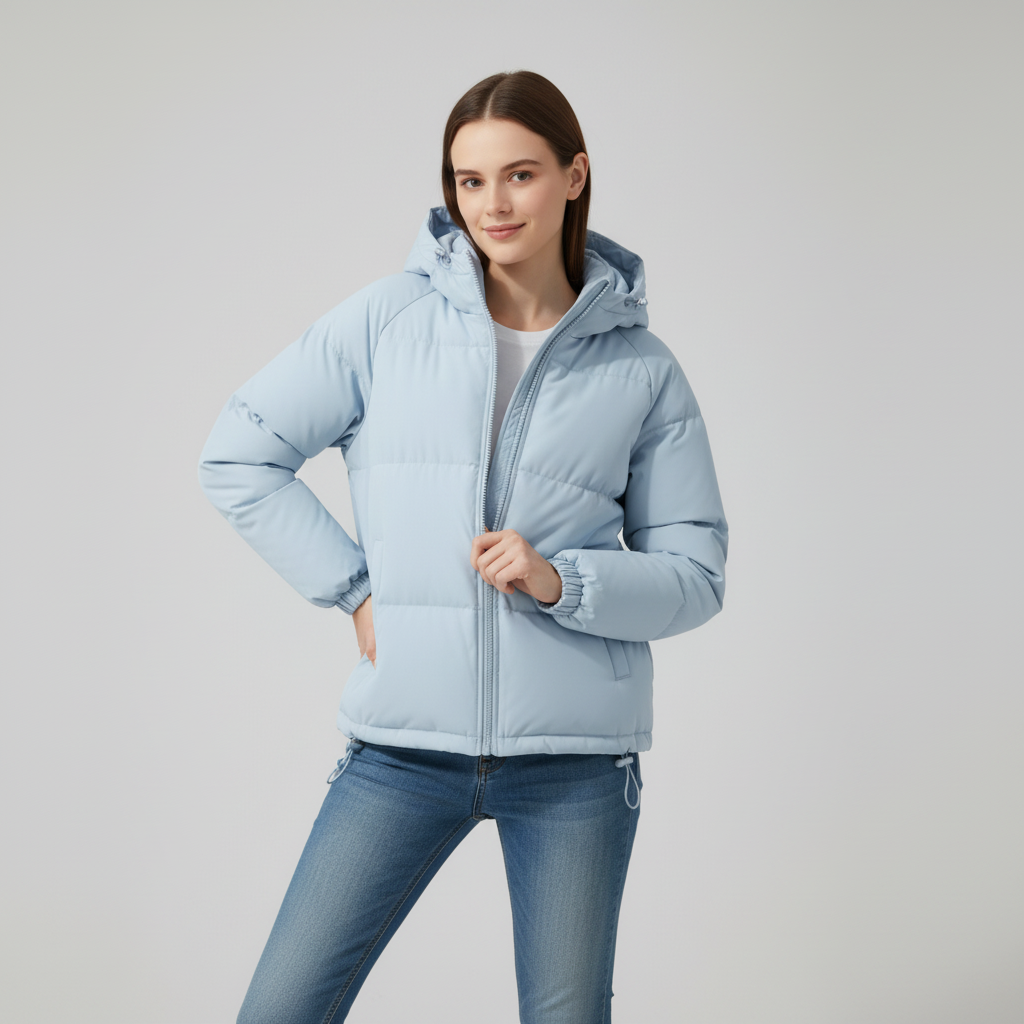 Women's Quilted Jacket with Hood and Zipper - J&B; - 28 - Elvaroza.com