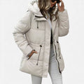 Women's Long Down Jacket with Hood and Adjustable Drawstring - J&B; - 4 - Elvaroza.com