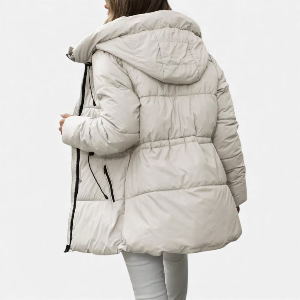 Women's Long Down Jacket with Hood and Adjustable Drawstring - J&B; - 7 - Elvaroza.com