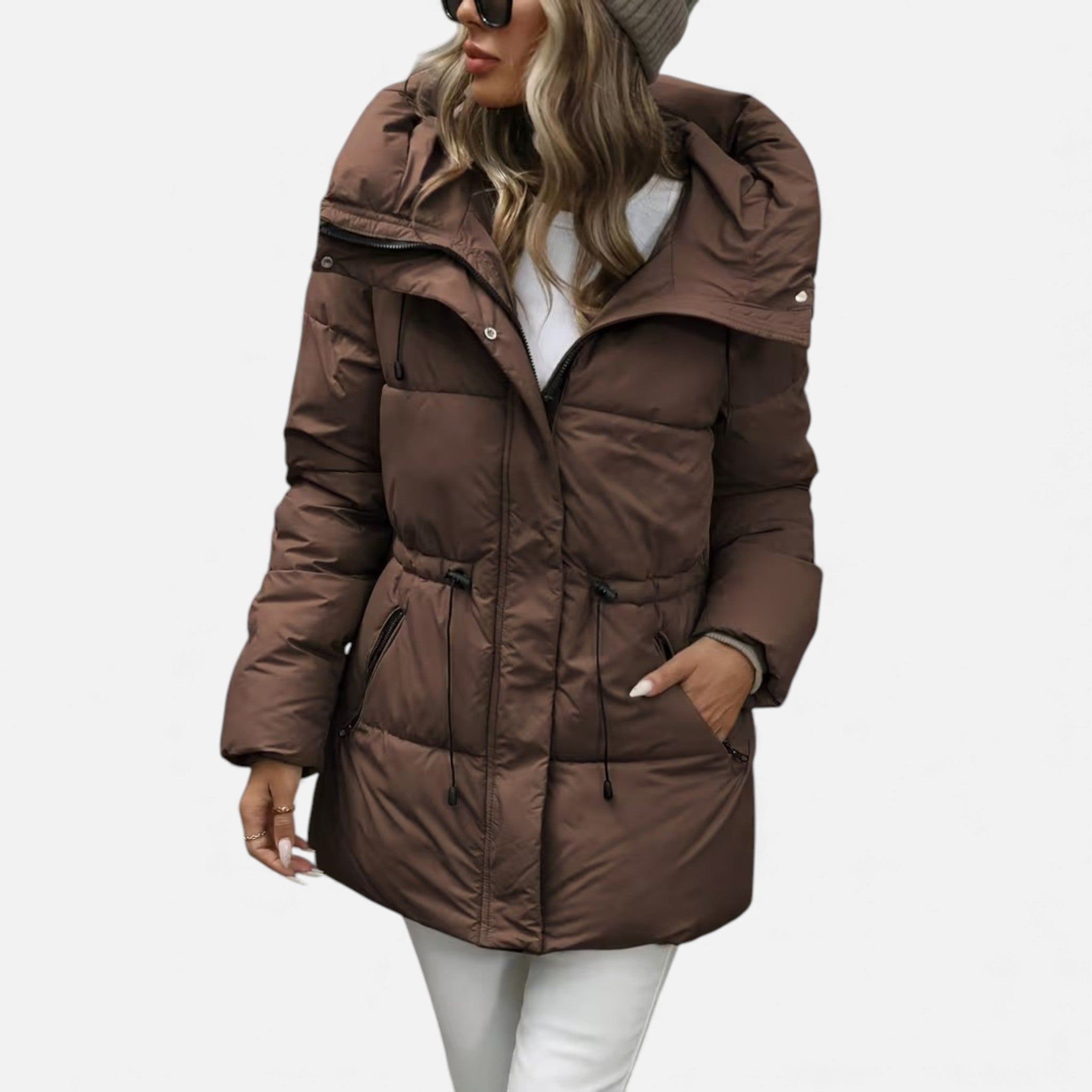 Women's Long Down Jacket with Hood and Adjustable Drawstring - J&B; - 8 - Elvaroza.com