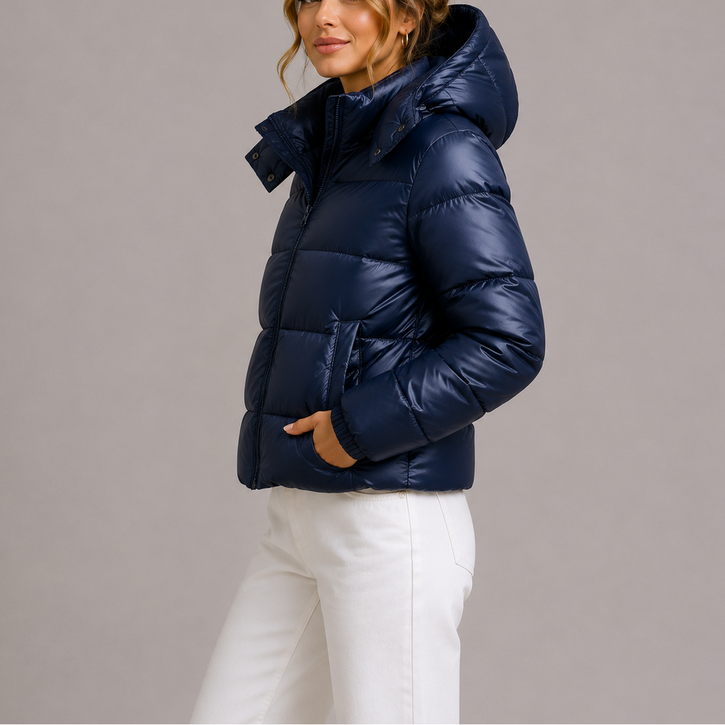 Women's Down Jacket with Hood and Zipper - J&B; - 1 - Elvaroza.com
