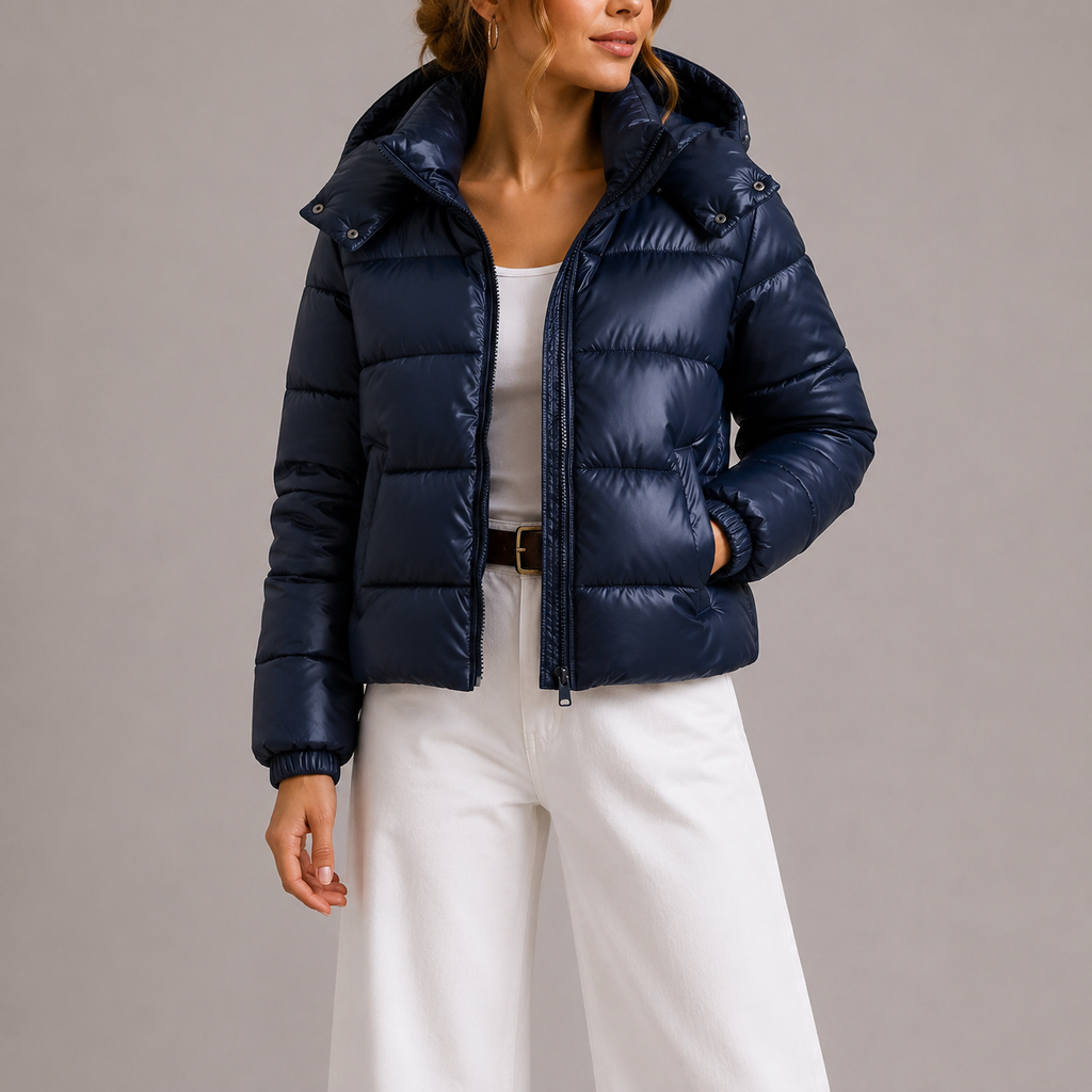 Women's Down Jacket with Hood and Zipper - J&B; - 2 - Elvaroza.com