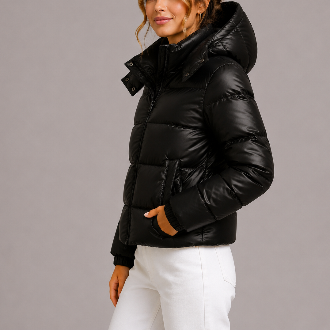 Women's Down Jacket with Hood and Zipper - J&B; - 3 - Elvaroza.com