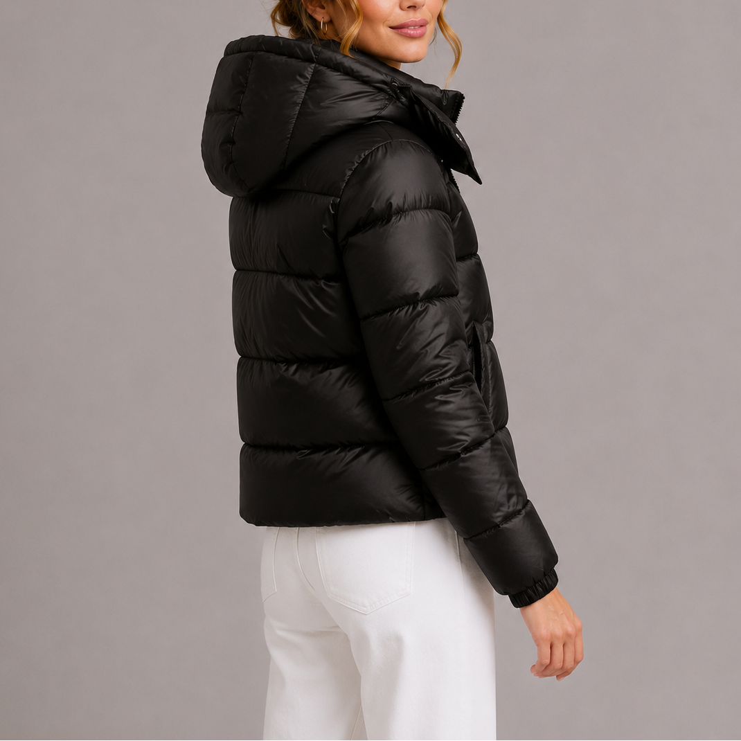 Women's Down Jacket with Hood and Zipper - J&B; - 4 - Elvaroza.com