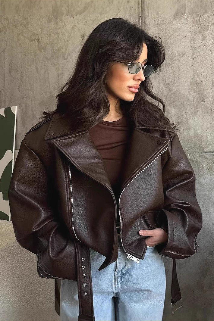 Women's Bomber Jacket with Belt and Oversized Fit - J&B; - 1 - Elvaroza.com