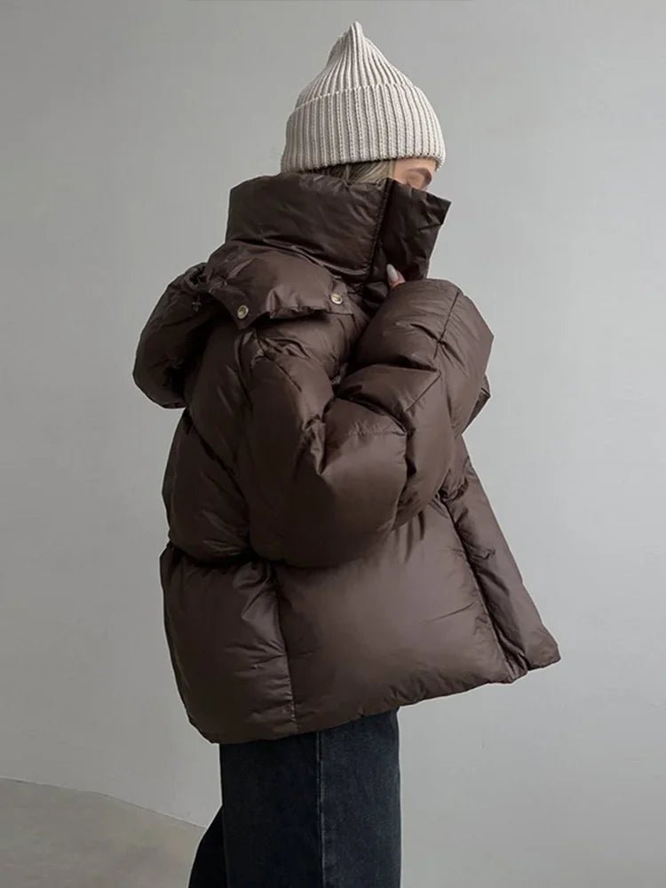 Women's Oversized Down Jacket with Zipper and Hood - J&B; - 4 - Elvaroza.com