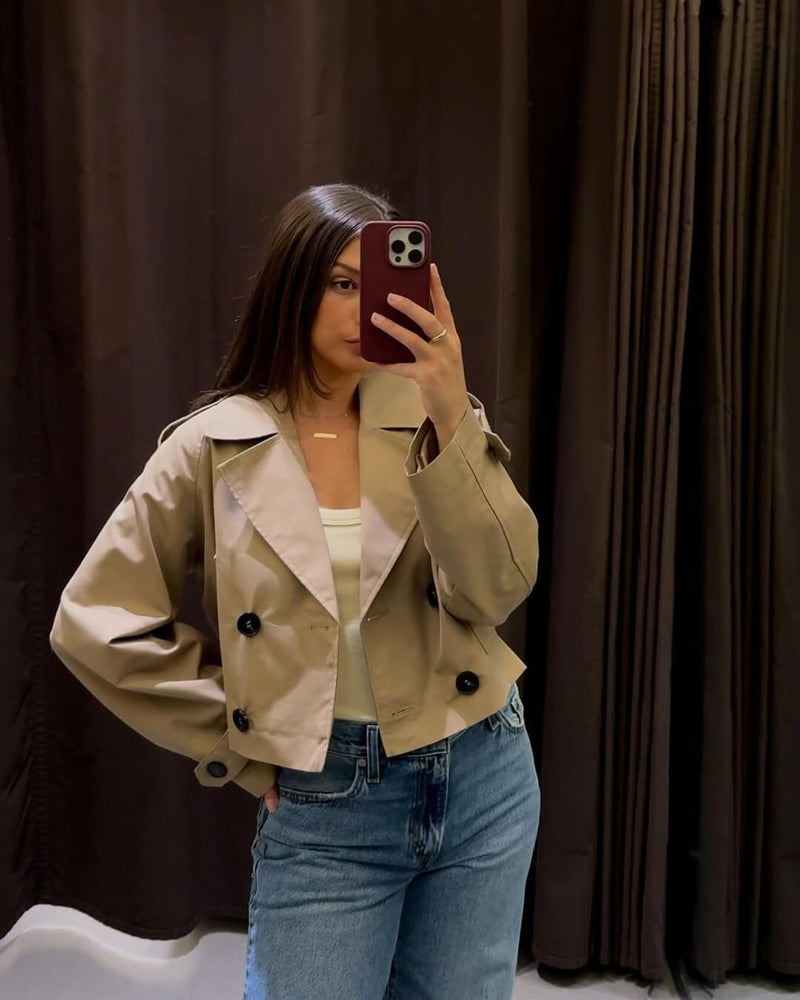 Short women's jacket with a double-breasted design and belt - J&B; - 2 - Elvaroza.com