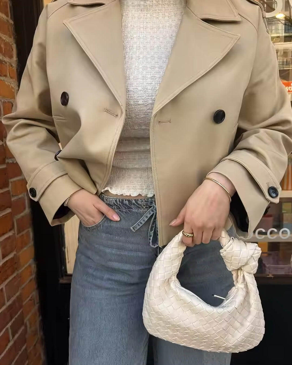 Short women's jacket with a double-breasted design and belt - J&B; - 4 - Elvaroza.com
