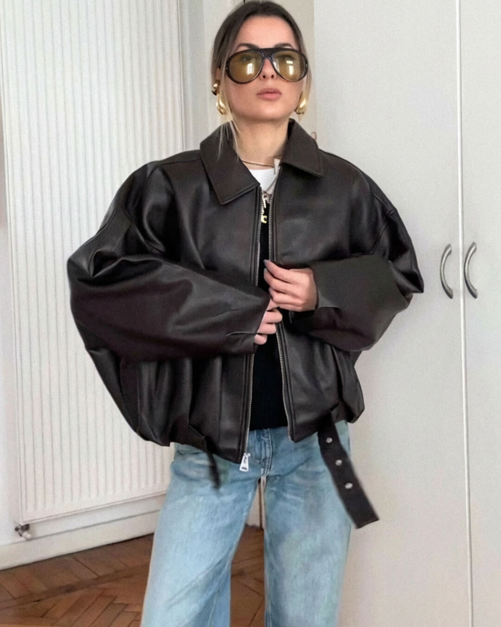 Women's Bomber Jacket with Belt and Oversized Fit - J&B; - 2 - Elvaroza.com