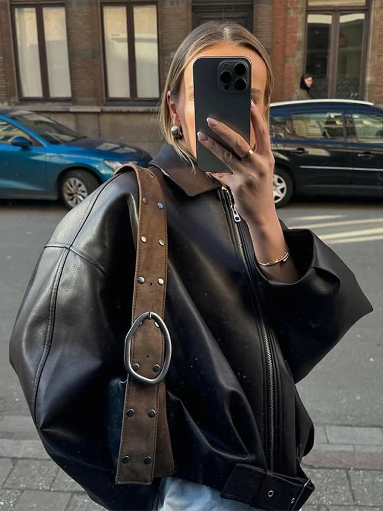Women's Bomber Jacket with Belt and Oversized Fit - J&B; - 10 - Elvaroza.com
