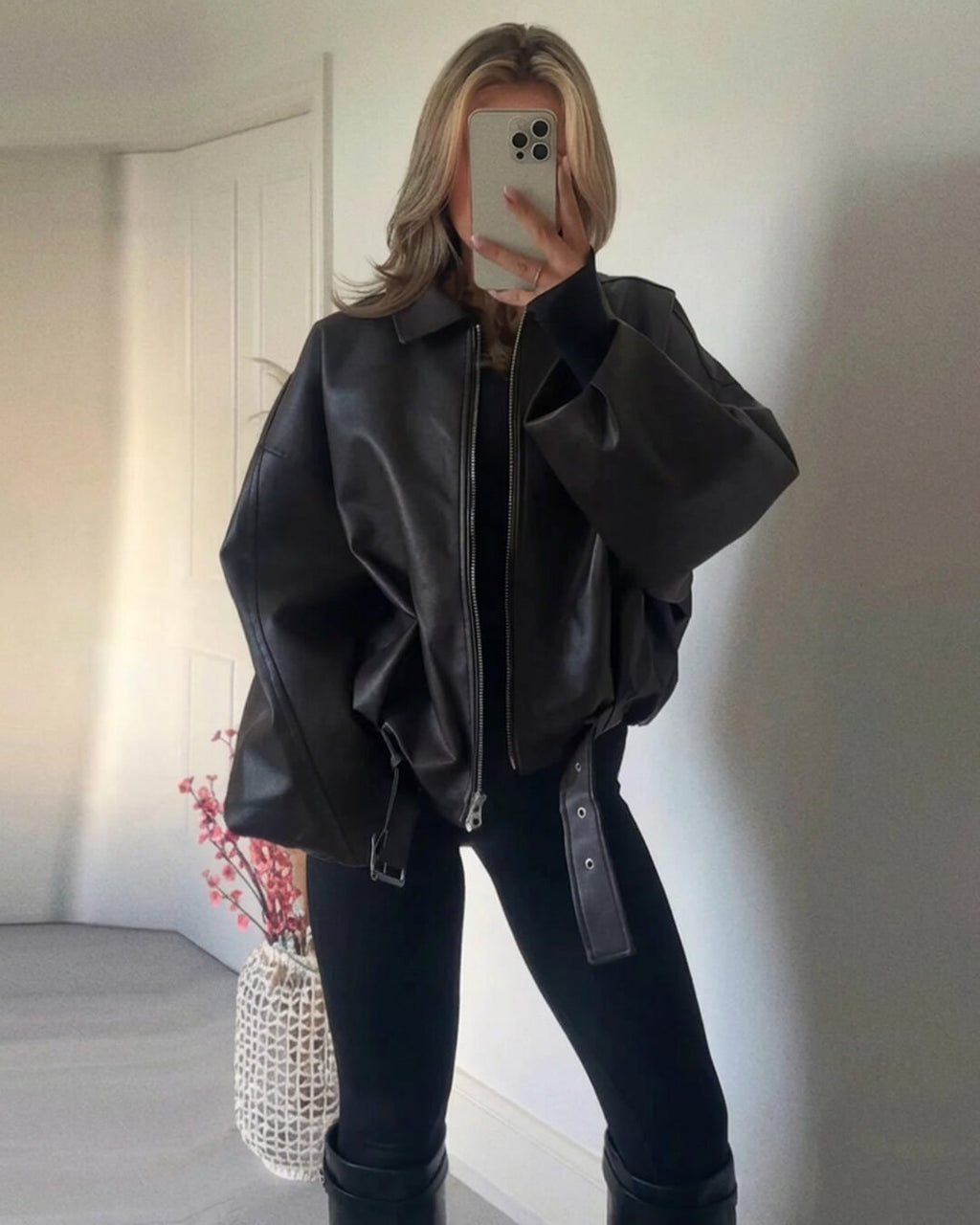 Women's Bomber Jacket with Belt and Oversized Fit - J&B; - 12 - Elvaroza.com