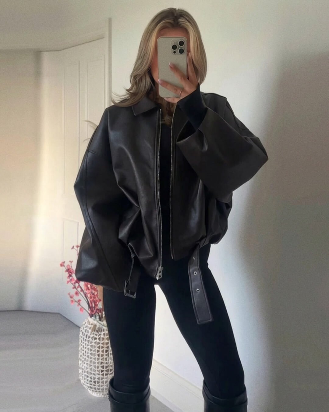 Women's Bomber Jacket with Belt and Oversized Fit - J&B; - 12 - Elvaroza.com