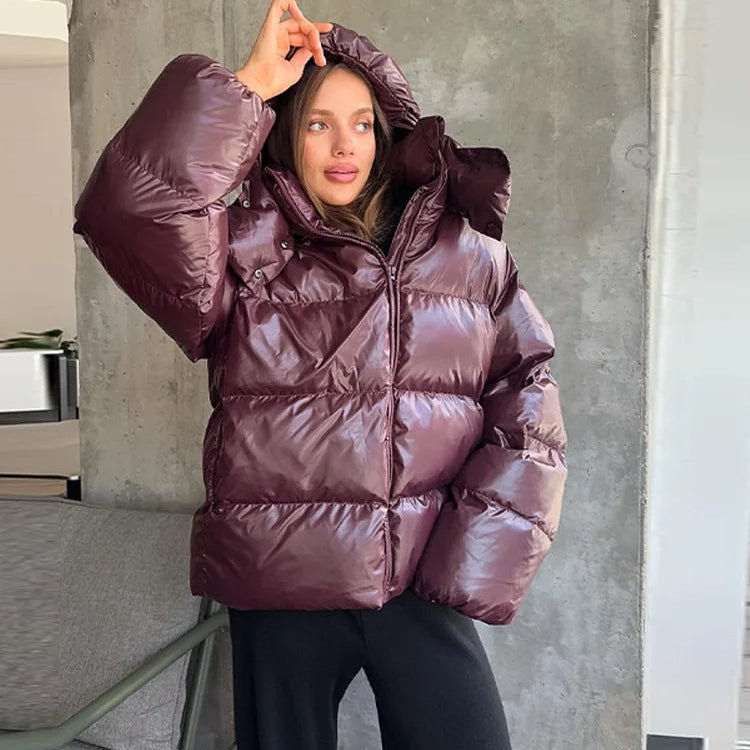 Women's Down Jacket, Cropped Fit, Shiny Finish - J&B; - 1 - Elvaroza.com