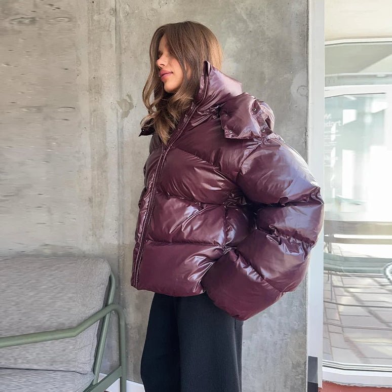 Women's Down Jacket, Cropped Fit, Shiny Finish - J&B; - 3 - Elvaroza.com